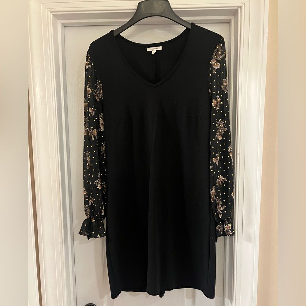 Maurices black dress with sheer floral sleeves and bows size Medium